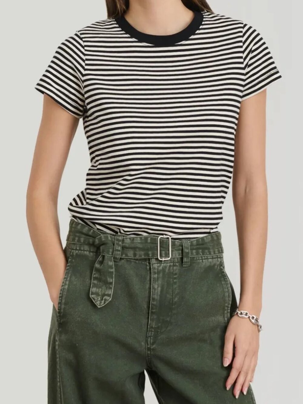 Alex Mill Linen/Rayon Prospect Tee Black and White Stripe M